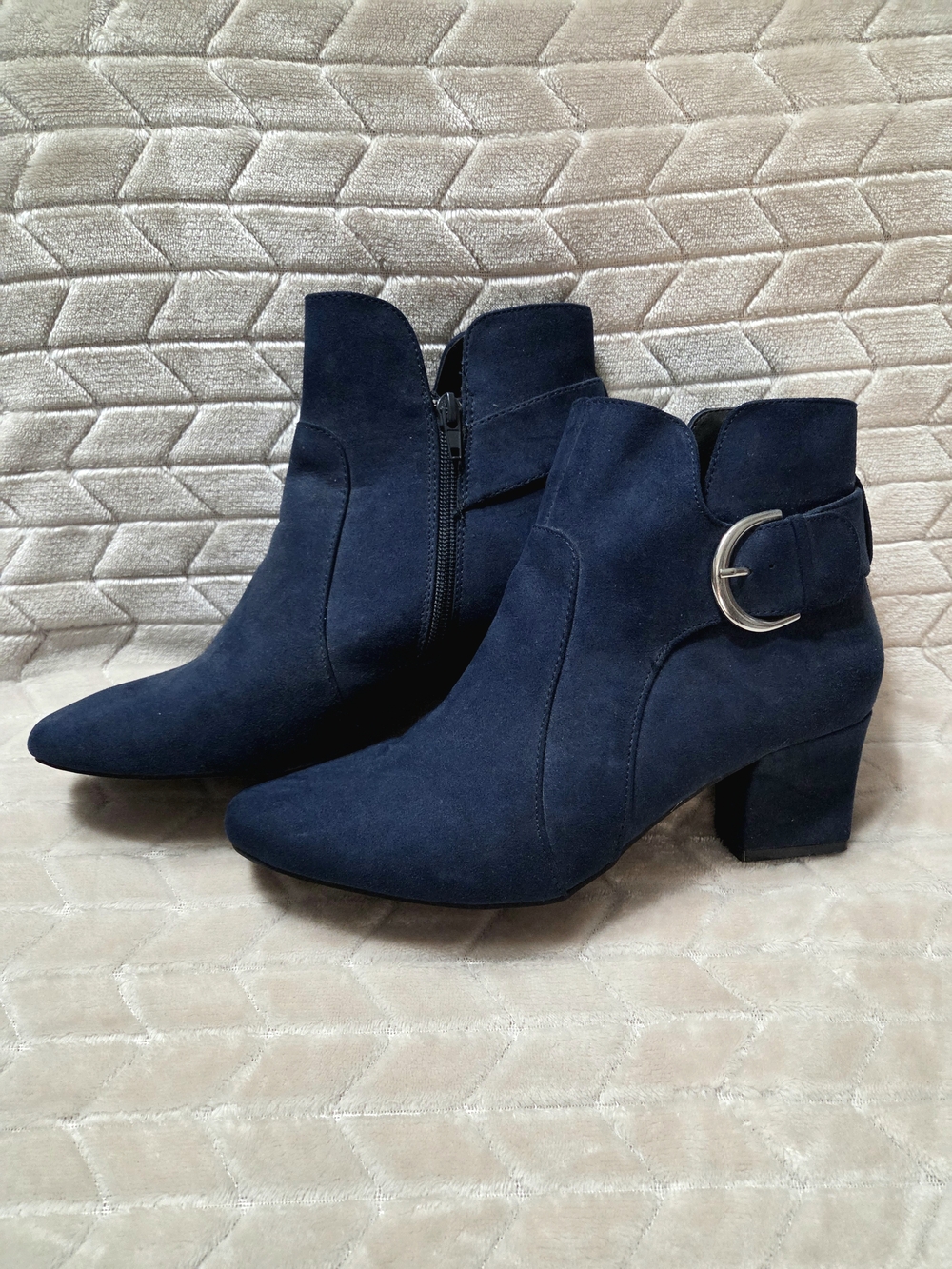Jaclyn Smith Navy Suede Ankle Boots with Buckle- Size 9